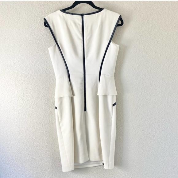 Milly Bergdorf Goodman Cream & Black Vegan Leather Trim Sheath Dress - 8 - Picture 7 of 10